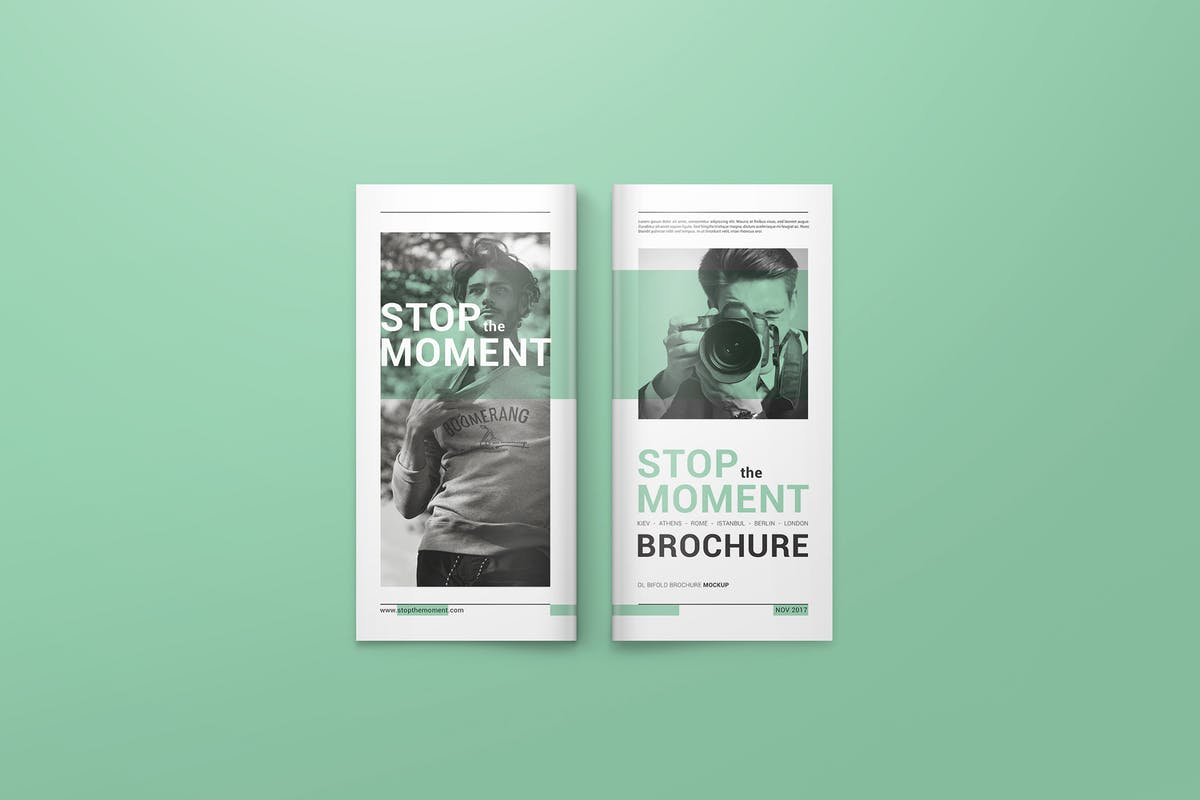 DL双折页传单宣传册样机模板V2 DL Bifold Brochure Mockups 02插图