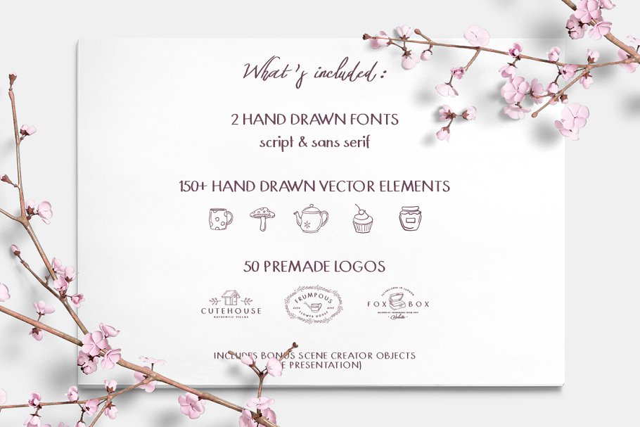 13款手写英文字体合集&Logo模板、矢量插画 Wonderland Fonts Pack & Branding Kit插图(43)