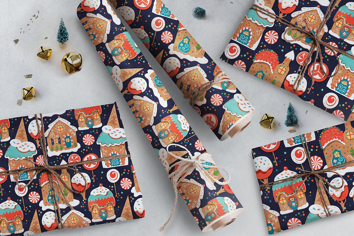 姜饼糖果乐园圣诞节矢量手绘图案背景素材 Gingerbread Candy Land插图(2)