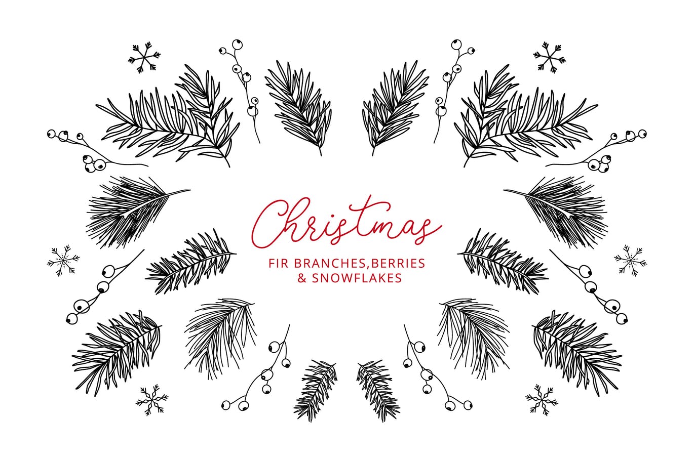 13种冬季元素涂鸦线条绘画图形素材 13 Winter Elements – Doodle Line Icons插图