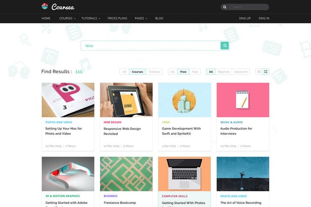 在线教育＆线上培训网站PSD模板 Coursea – Online Tutorials & Courses Template插图(4)