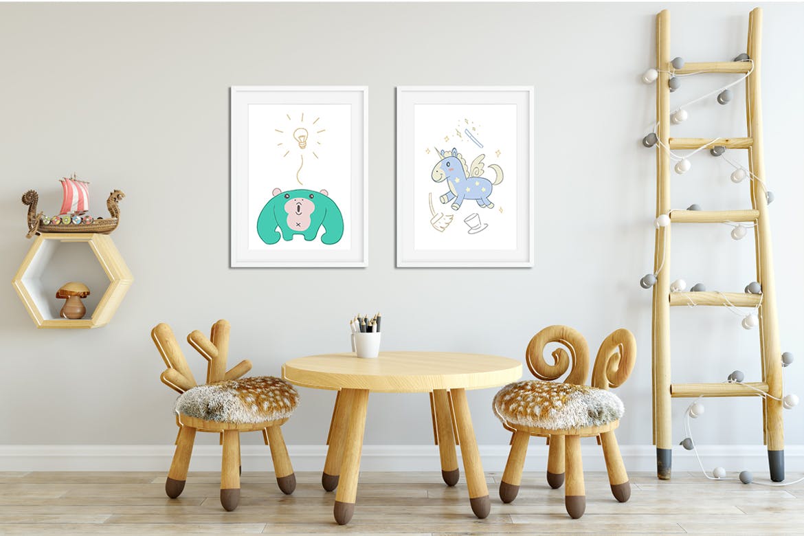 卡通动物手绘图案装饰儿童主题设计素材 Character Animal Decorative for Kids插图(1)