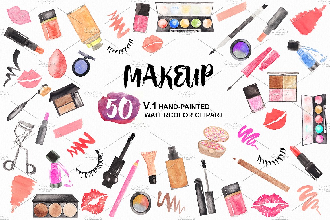 50个时尚手绘情人节风格的女性化妆品背景纹理集合插图(2)