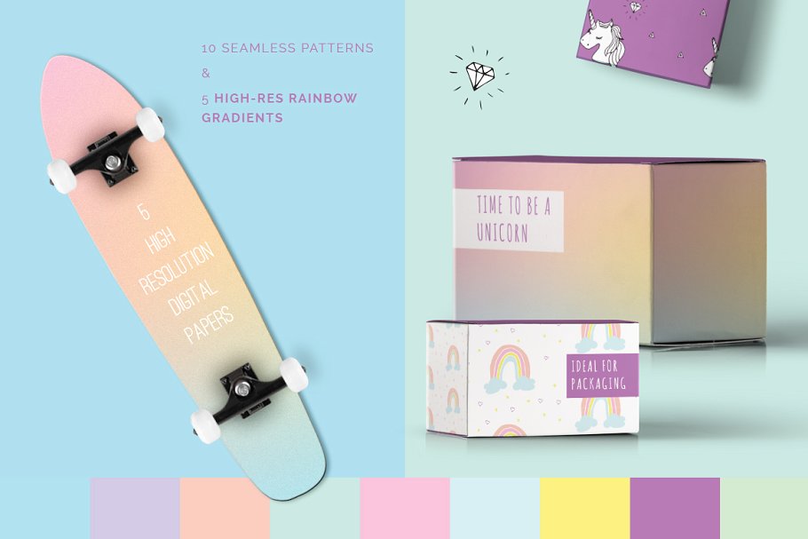 独角兽与彩虹矢量图案纹理 Unicorns & Rainbows Vector Patterns插图(1)