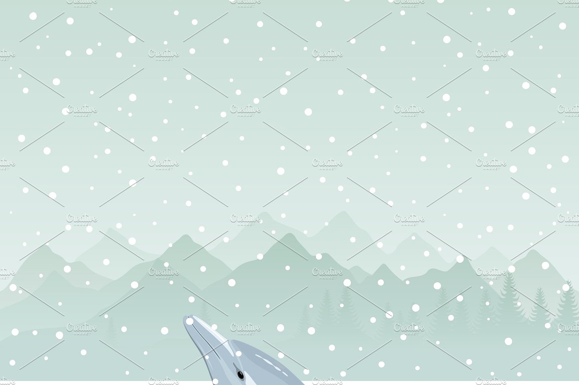 雪天冰洞里的海豚矢量图 Dolphin in an ice-hole插图