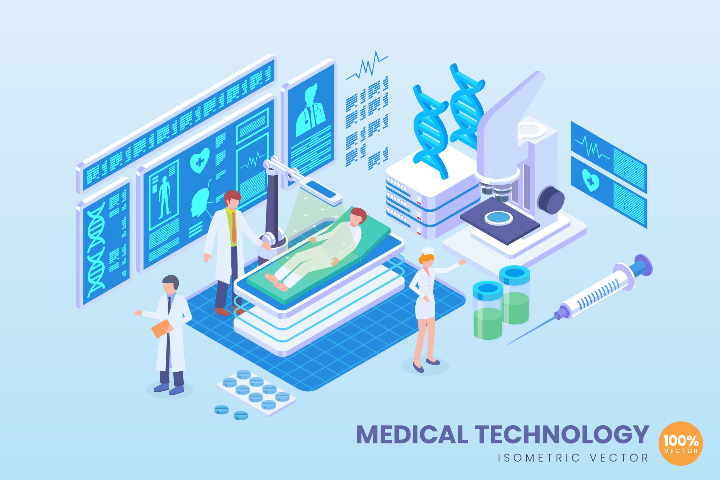 新型医学技术等距矢量科技素材库精选概念插画v1 Isometric Medical Technology Vector Concept插图