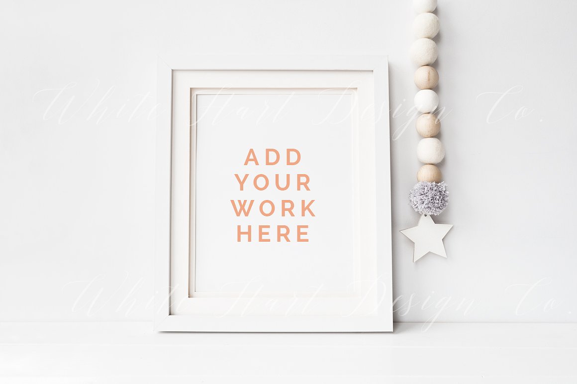 大幅现代白色相框画框样机 Nursery frame mock up – 8×10"插图