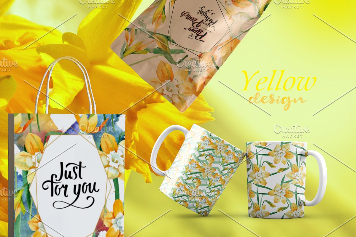 多用途黄色水仙花水彩剪贴画插图(1)