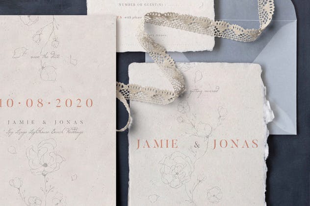 创意特色花卉婚礼邀请函设计素材套装 Sketchy Floral Wedding Suite插图(1)