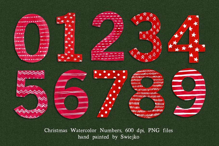 圣诞节主题水彩艺术数字插画素材 Christmas Watercolor Numbers插图(1)