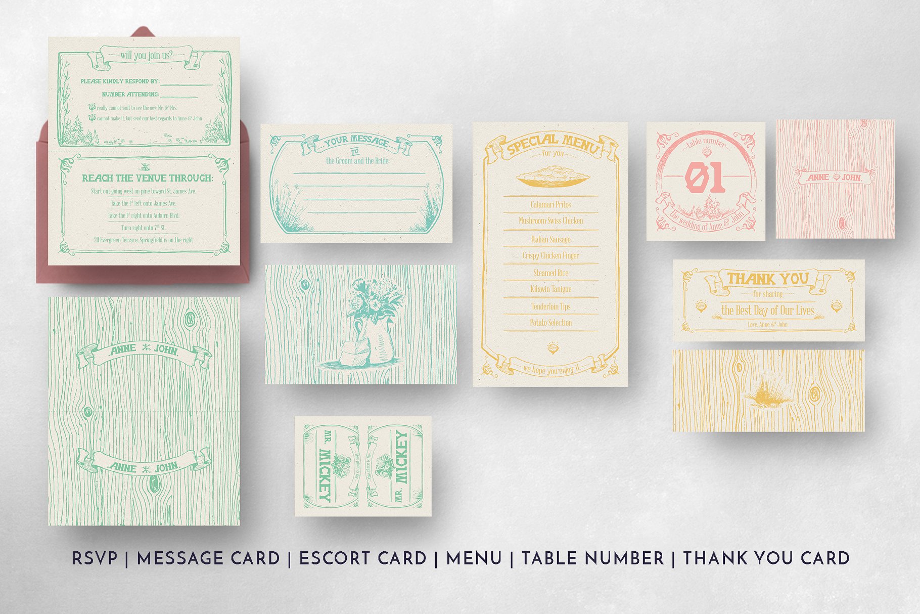 异想天开的森林婚礼设计物料模板 Whimsical Forest Wedding Suite插图(4)