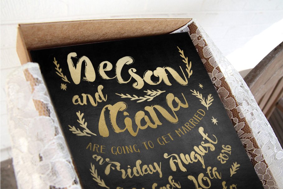 黑金嬉皮士婚礼设计套装 Black & Gold Hipster Wedding Suite插图(3)