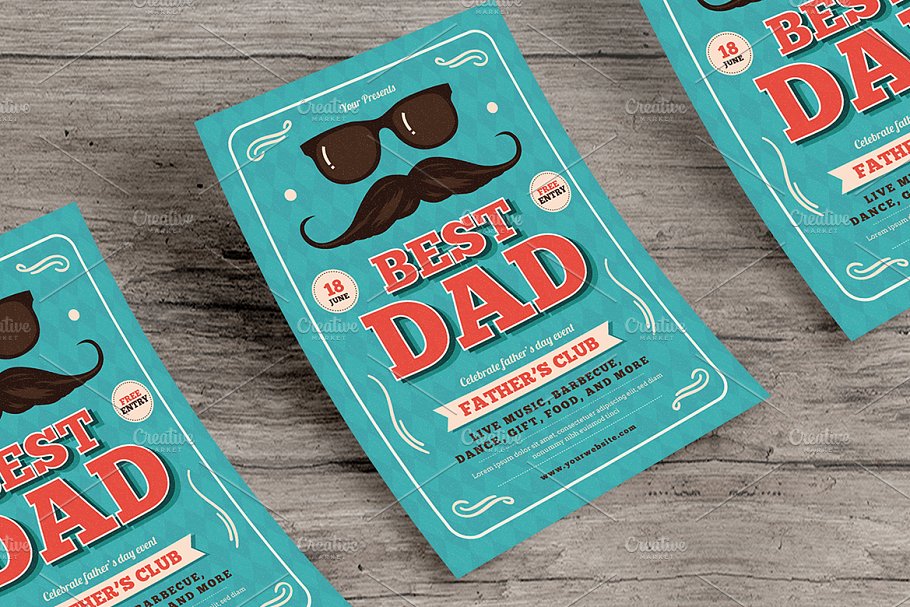 时尚的父亲节传单模板 Father’s Day Flyer插图(1)