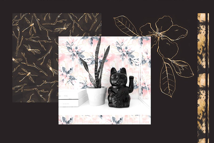 高贵品质的蛇&花卉水彩图案合集插图(1)