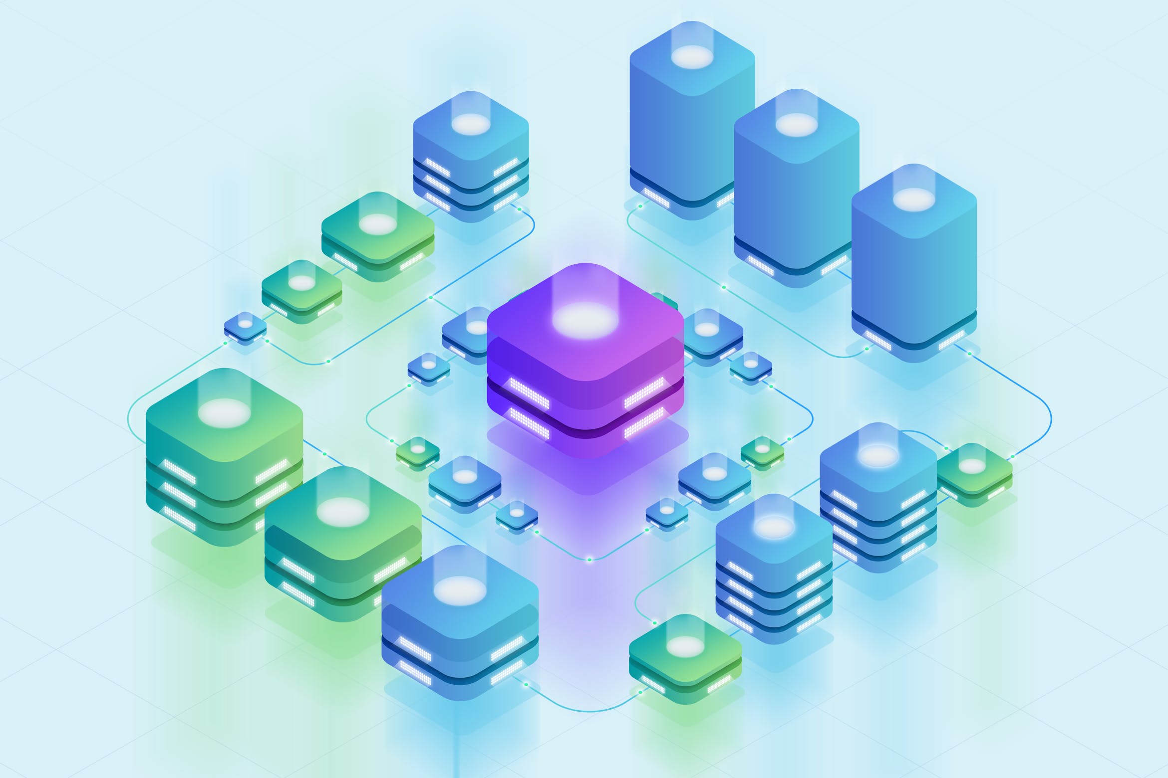 服务器集群主题等距素材库精选概念插画v2 Isometric Server Illustration插图