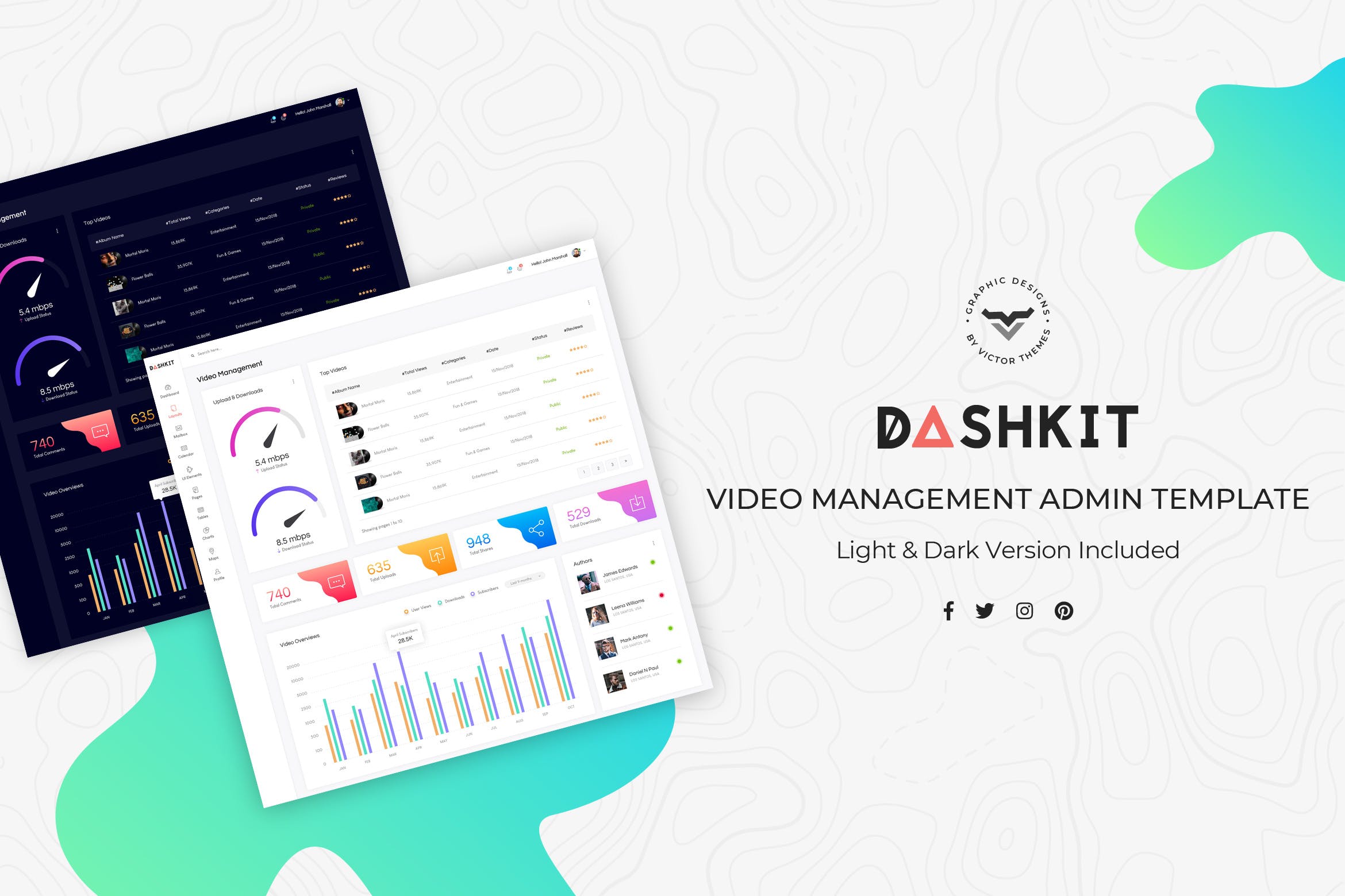 视频门户网站后台管理界面设计素材库精选模板 Video Management Admin Dashboard UI Kit插图