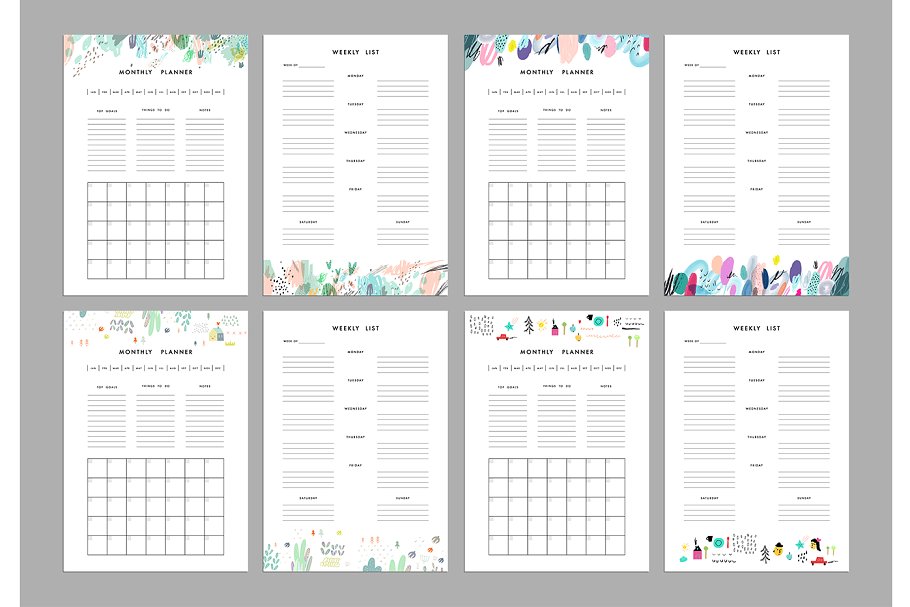 月计划/周计划表格设计模板 Monthly planners & Weekly lists插图(3)