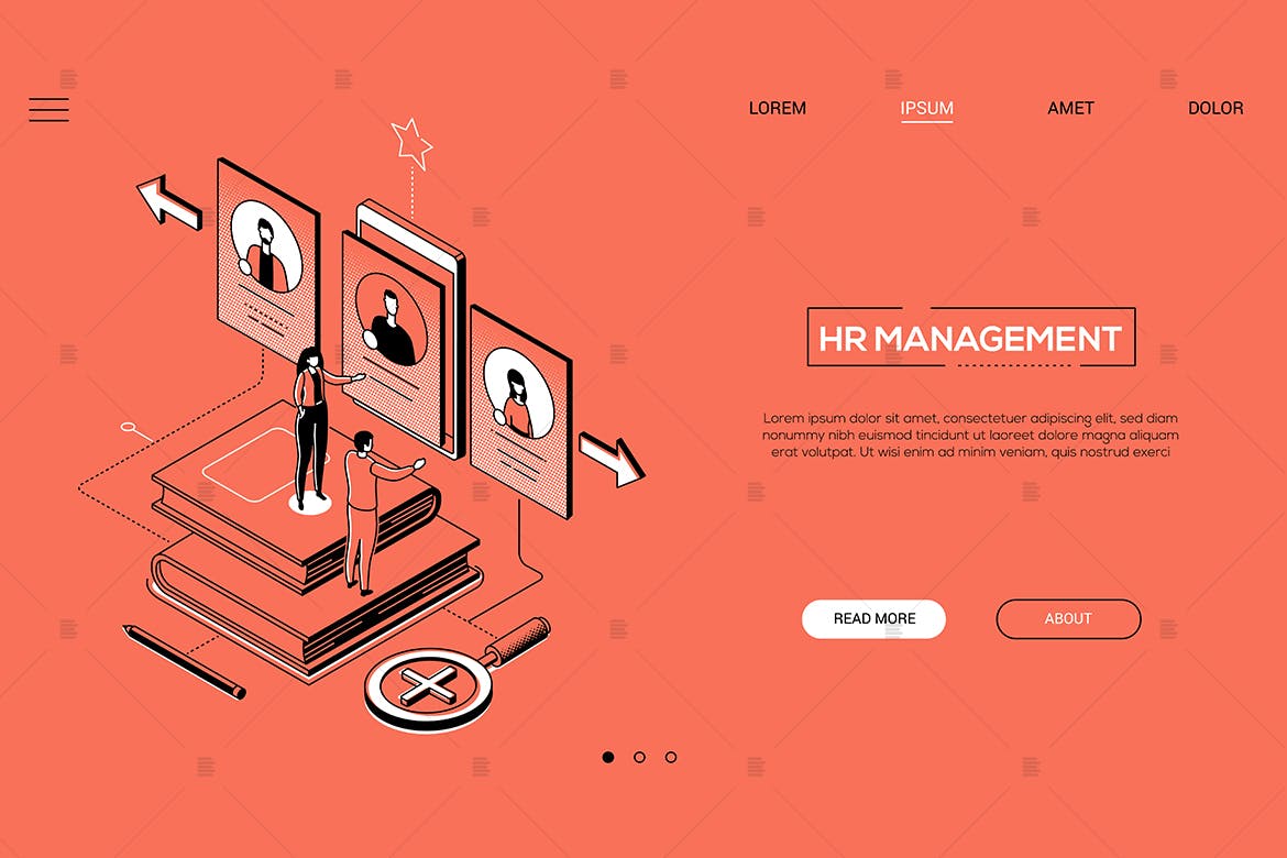 人力资源管理线条艺术风格等距概念Banner设计模板 HR management – line design style isometric banner插图(1)