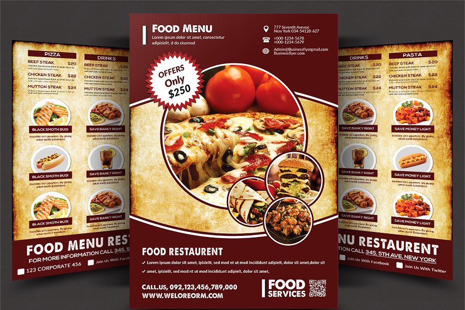 西式快餐食品外卖菜单传单模板 Food Menu插图