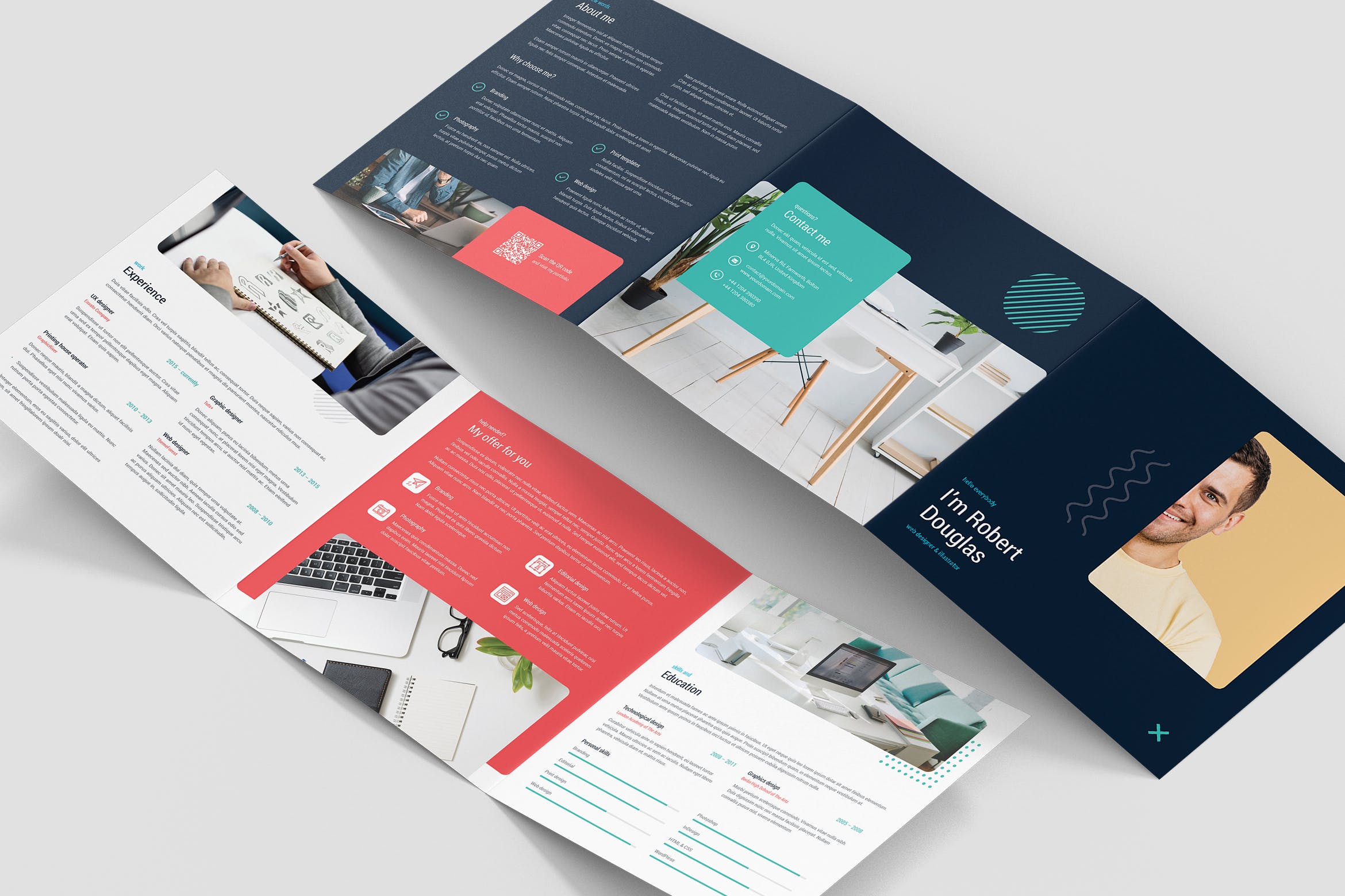 方形三折页个人彩色素材库精选简历模板 Brochure – Resume Tri-Fold Square插图