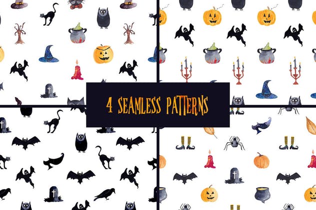 万圣节主题手绘水彩插图合集 Watercolor Halloween Collection插图(1)