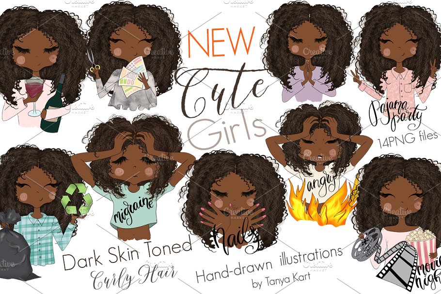 手绘卡通女性形象合集 Collection of 4 Sets Girls插图(6)