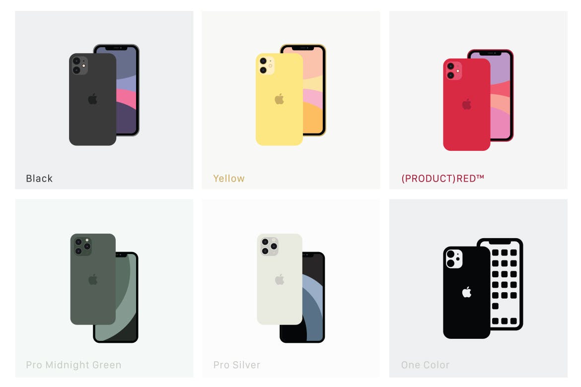 极简设计风格线条填充iPhone 11/11 Pro矢量图形设计素材 Minimal Flat iPhone 11 & 11 Pro Vector Set插图(2)
