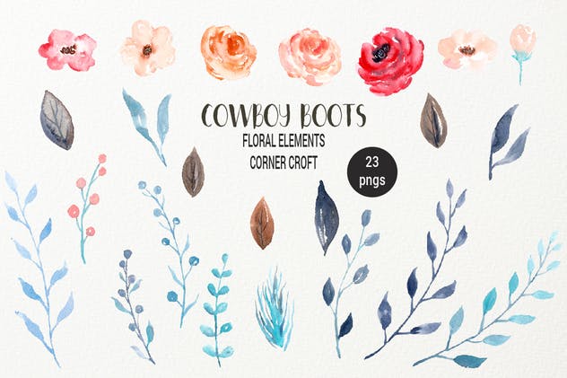 西部牛仔文化靴子&配件水彩插画合集 Watercolor Cowboy Boots And Accessory collection插图(3)