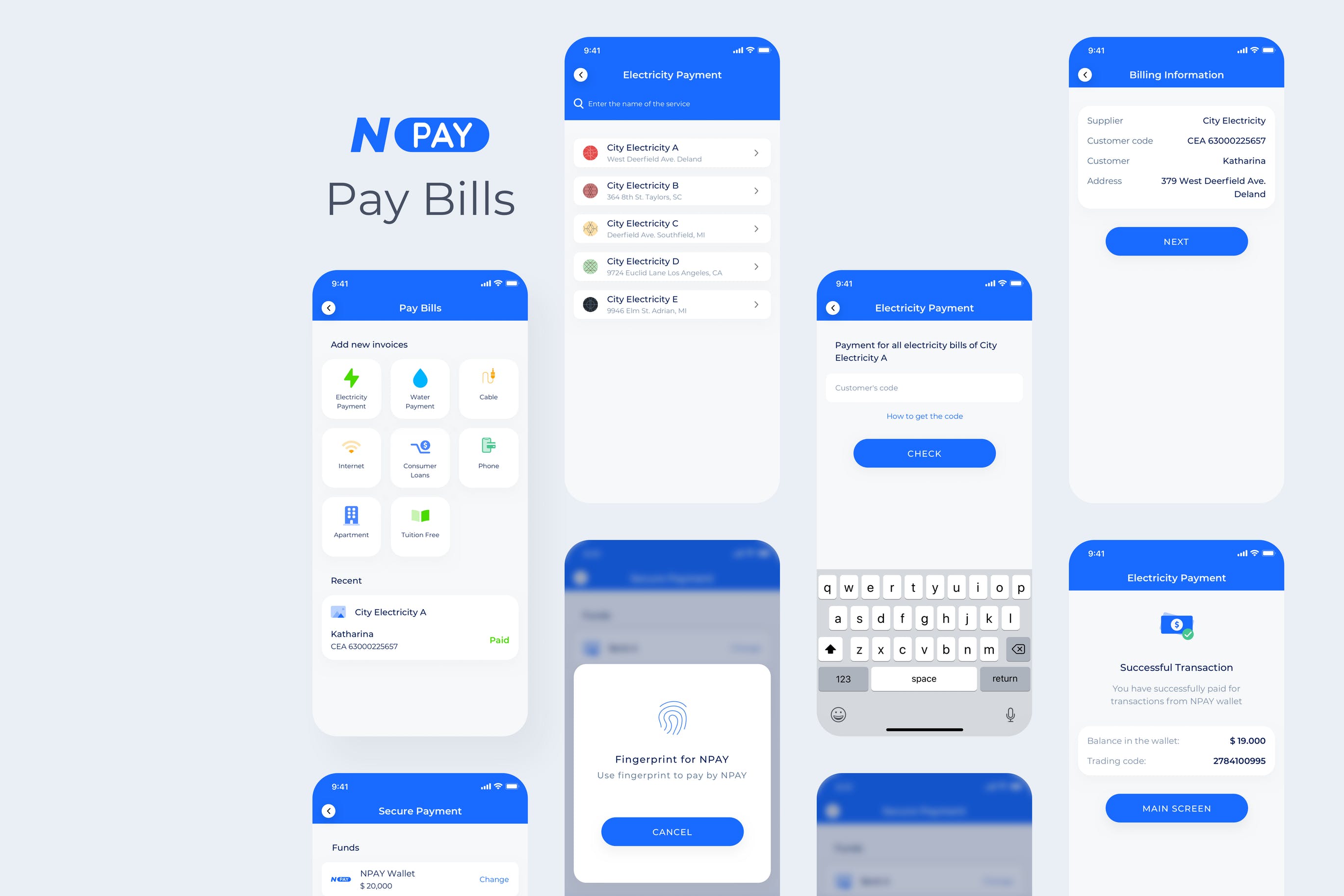 电子钱包APP应用UI设计之账单列表界面设计模板 Pay Bills – Wallet Mobile UI – N插图