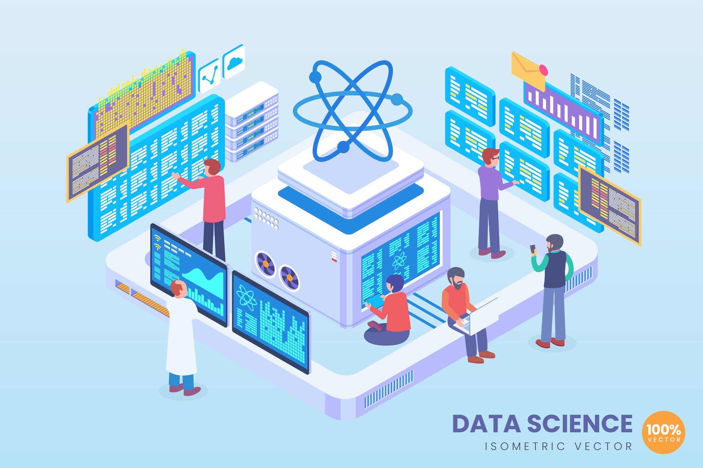 数据科学等距矢量素材库精选概念插画v1 Isometric Data Science Vector Concept插图