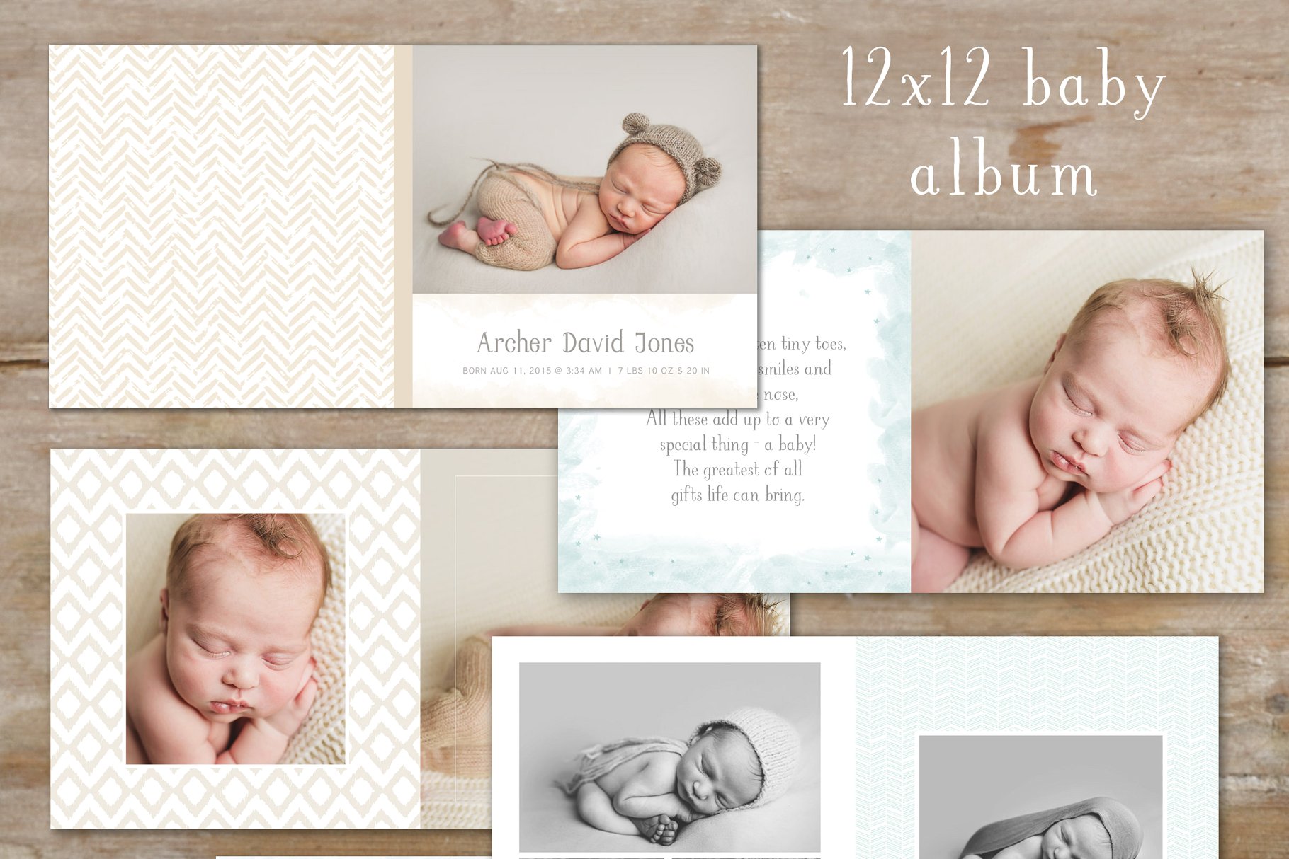 新生儿摄影艺术相册模板 Photo Book Template – Baby Boy Album插图