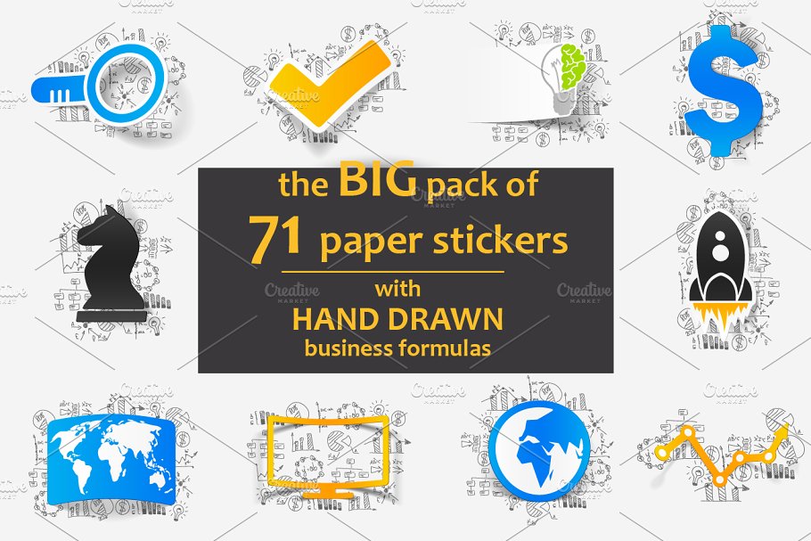 71款商务公式贴纸图案插画 71 PAPER STICKERS-business formulas插图