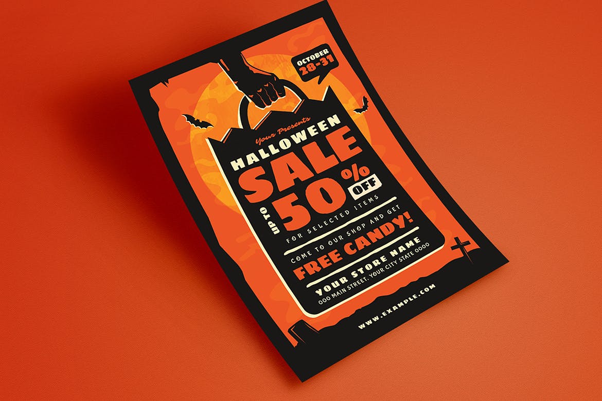 万圣节店铺促销活动海报传单设计模板 Halloween Sale Event Flyer插图(2)