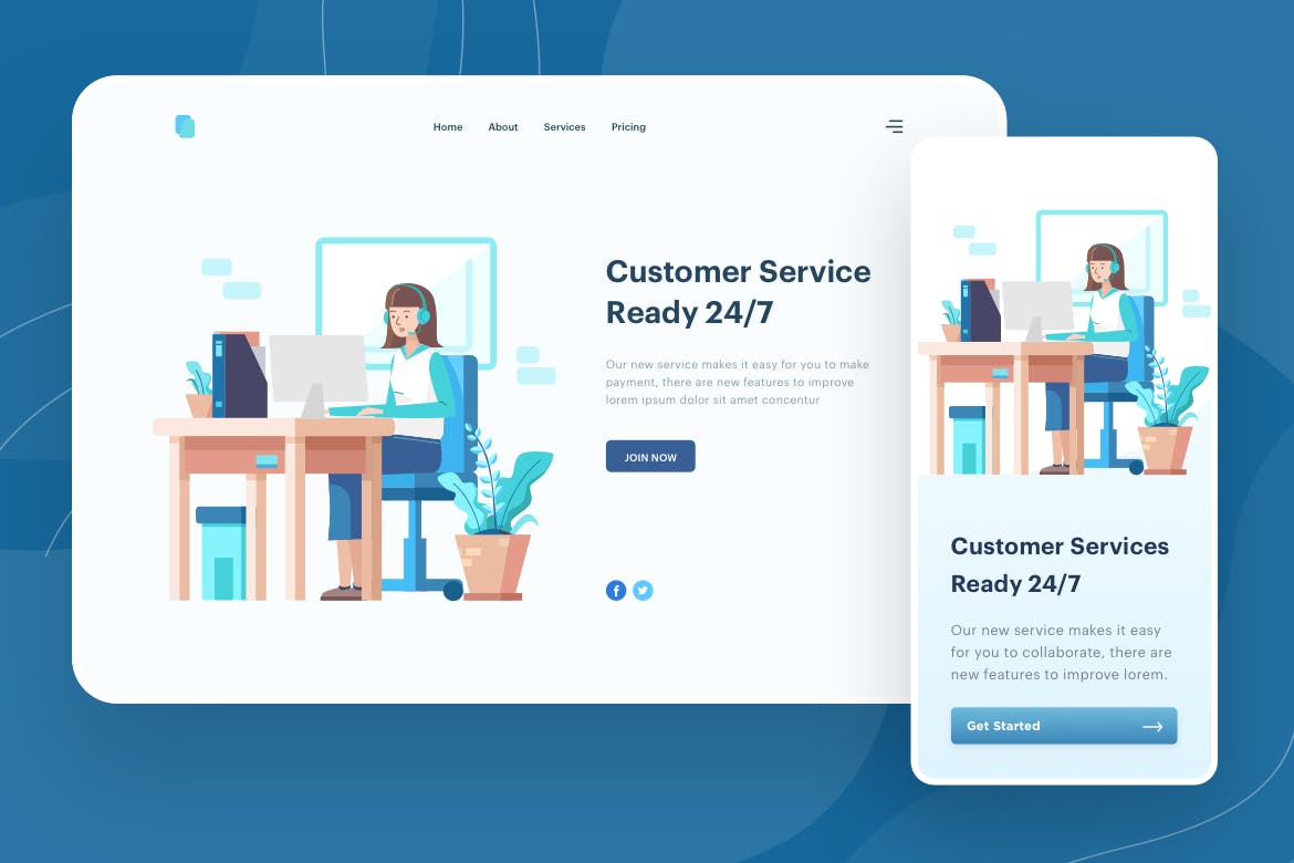 客户服务主题APP&Web矢量插画 Customer Service Illustration – Website Header插图(1)
