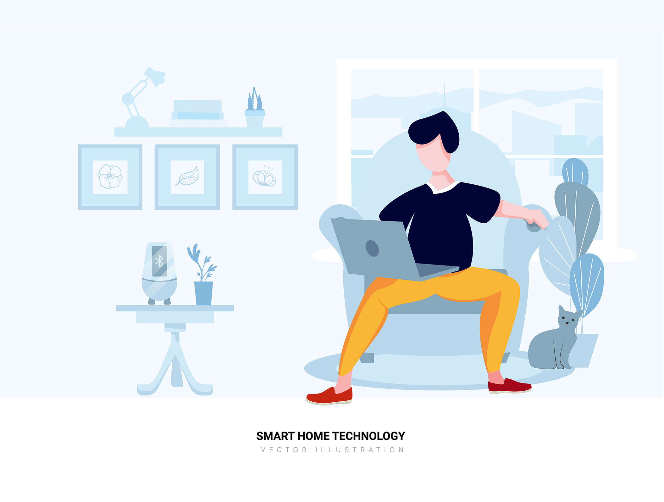 素材库下午茶：智能家居技术场景矢量网站设计插画素材插图(1)