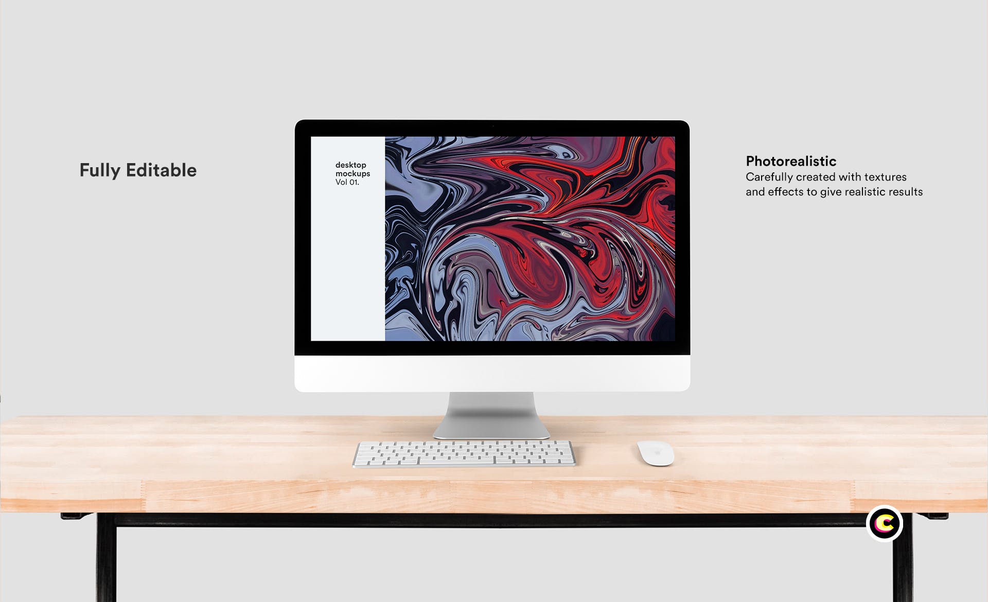 简约办公桌面一体机电脑屏幕演示素材库精选样机模板 Desktop Mock-Up插图(3)