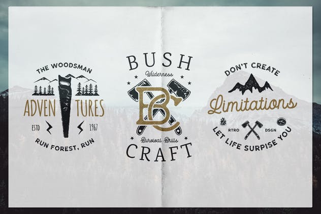 12款复古户外运动品牌Logo设计模板 12 Vintage Outdoor Adventure Logos / Retro Badges插图(2)