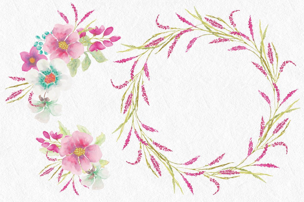 粉红维罗妮卡水彩花卉剪贴画套装 Pink Veronica Watercolor Clip Art Bundle插图(2)