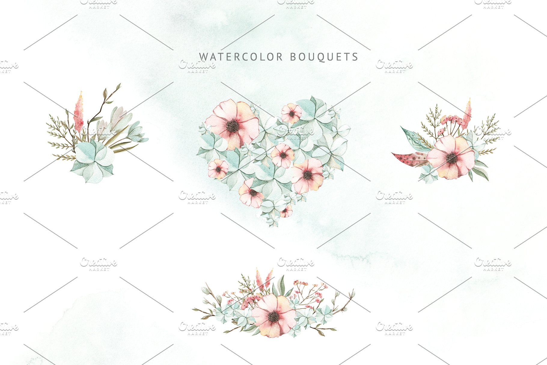 小鸟、树叶&花卉水彩粉画剪贴画 Watercolor Pastel Mood插图(5)