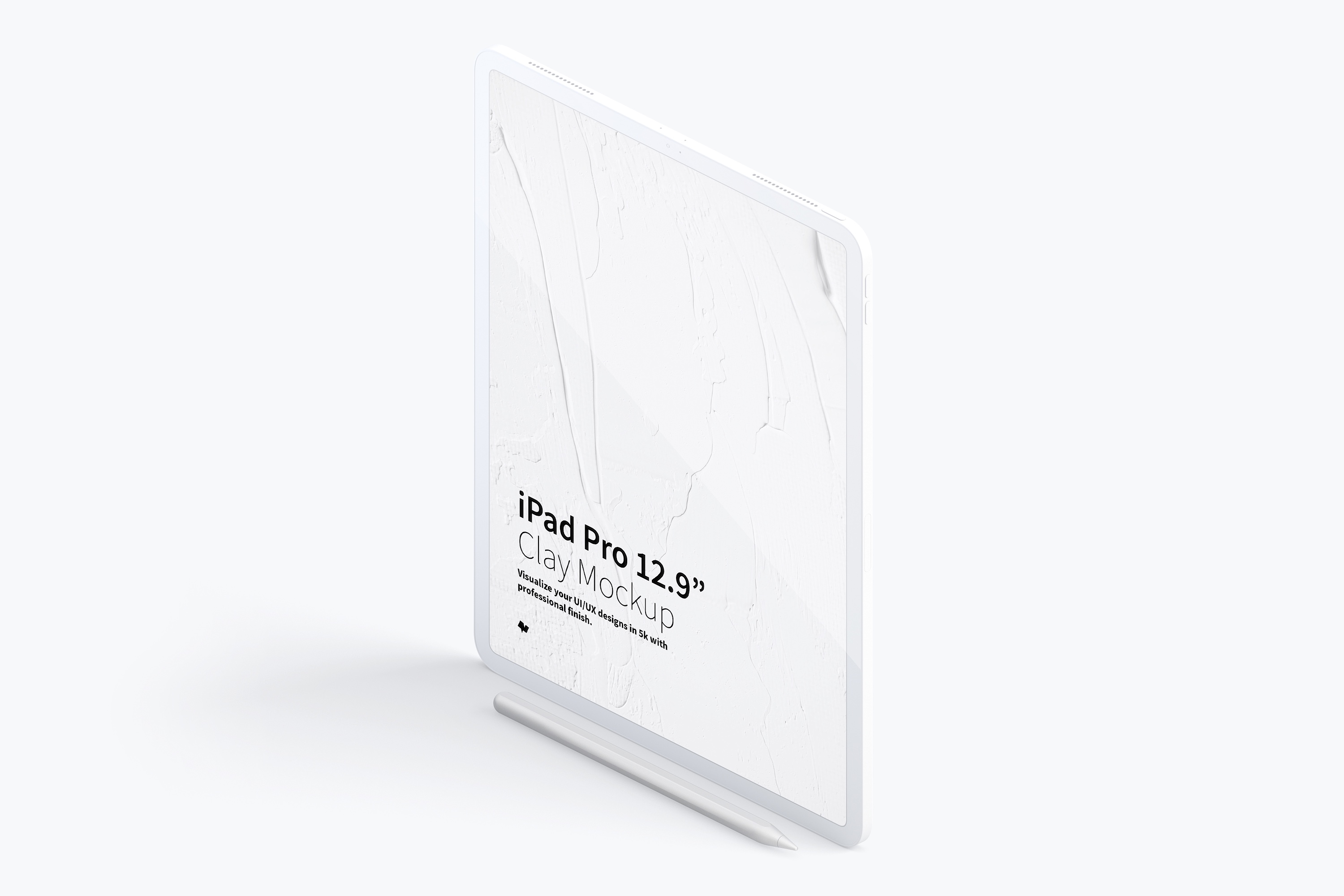 iPad Pro平板电脑屏幕等距左视图样机02 Clay iPad Pro 12.9” Mockup, Isometric Left View 02插图