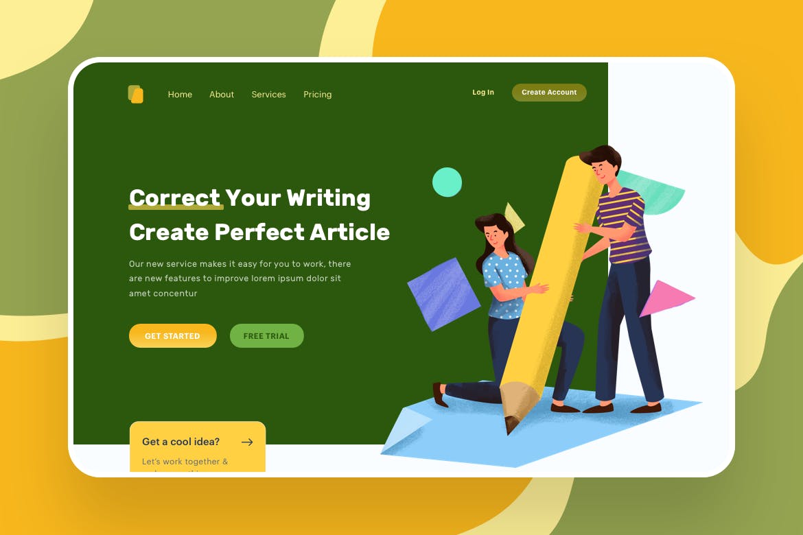 语法纠正写作主题网站设计矢量插画素材 Correct Your Writing Illustration – Website Header插图(1)