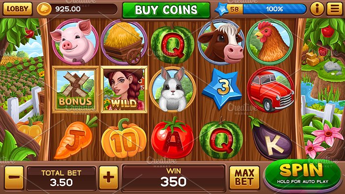 幸运的农场老虎机游戏UI套件插图(1)