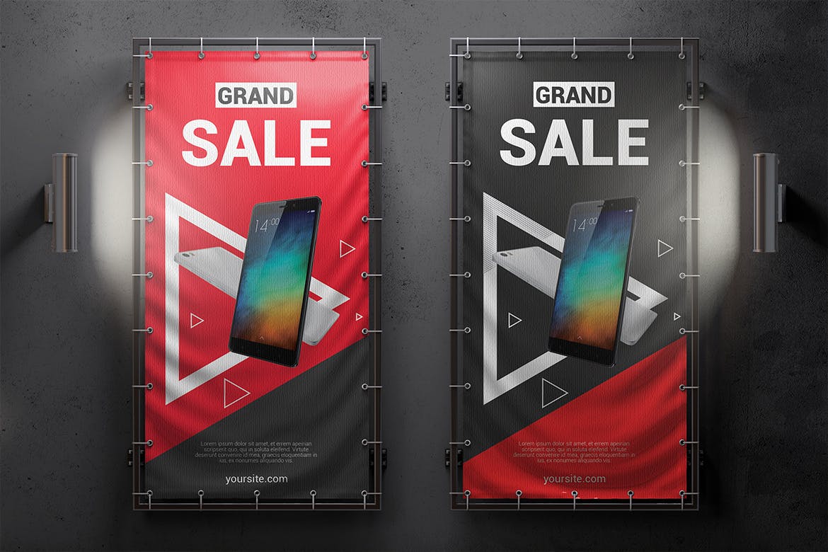 垂直户外广告横幅设计图样机模板 Vertical Outdoor Advertising Banner Mockup插图(3)