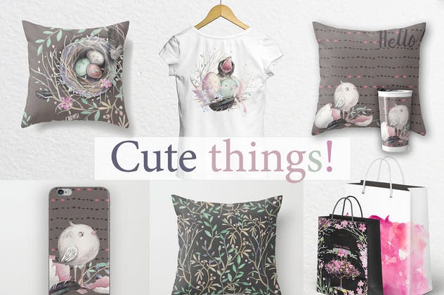 “春天与乌鸦”水彩插画元素合集 “Spring & crows” bundle插图(6)