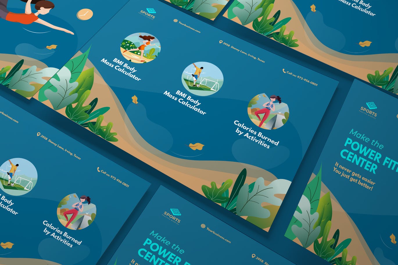 体育/瑜伽/健身运动培训机构A5尺寸传单设计模板 Sport Activities A5 Business Illustration Template插图