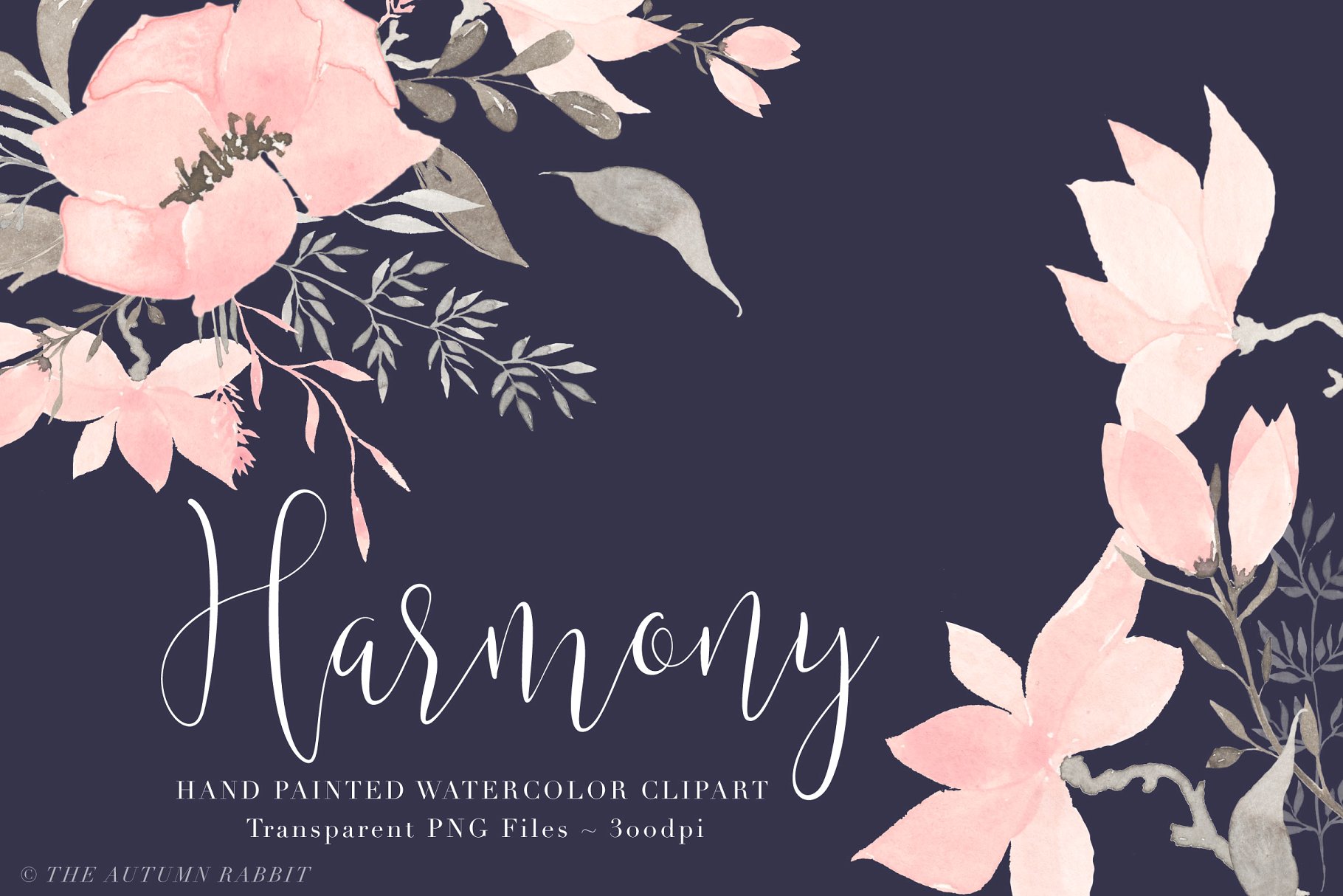 优雅水彩手绘花卉剪贴画 Watercolor Floral Clipart – Harmony插图(1)