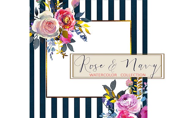 紫色海军风花卉间条纹理 Purple & Navy Floral Stripped Paper插图(4)