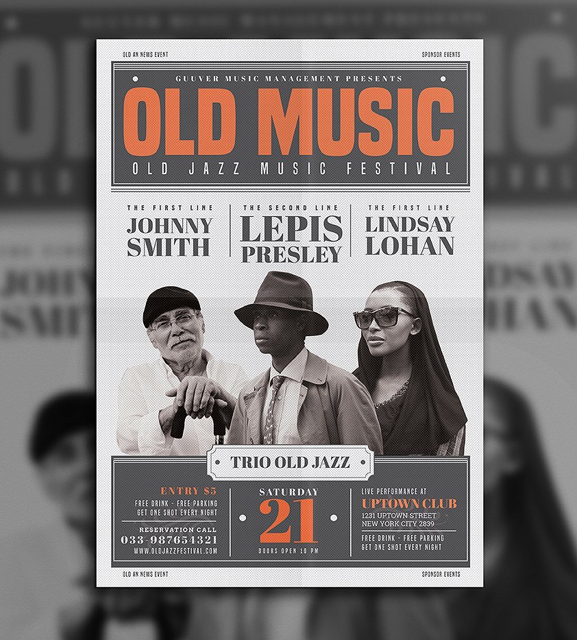 老式怀旧音乐会海报宣传模板 Old Vintage Music Flyer [psd]插图