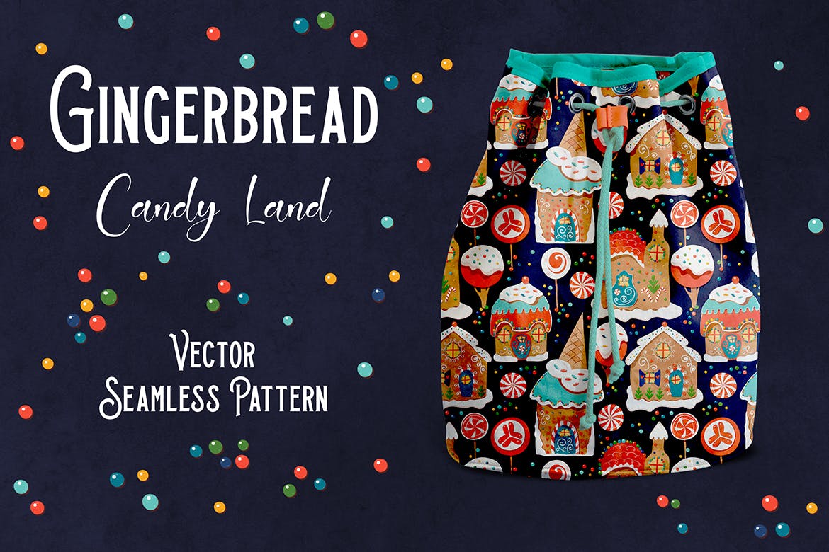 姜饼糖果乐园圣诞节矢量手绘图案背景素材 Gingerbread Candy Land插图(3)