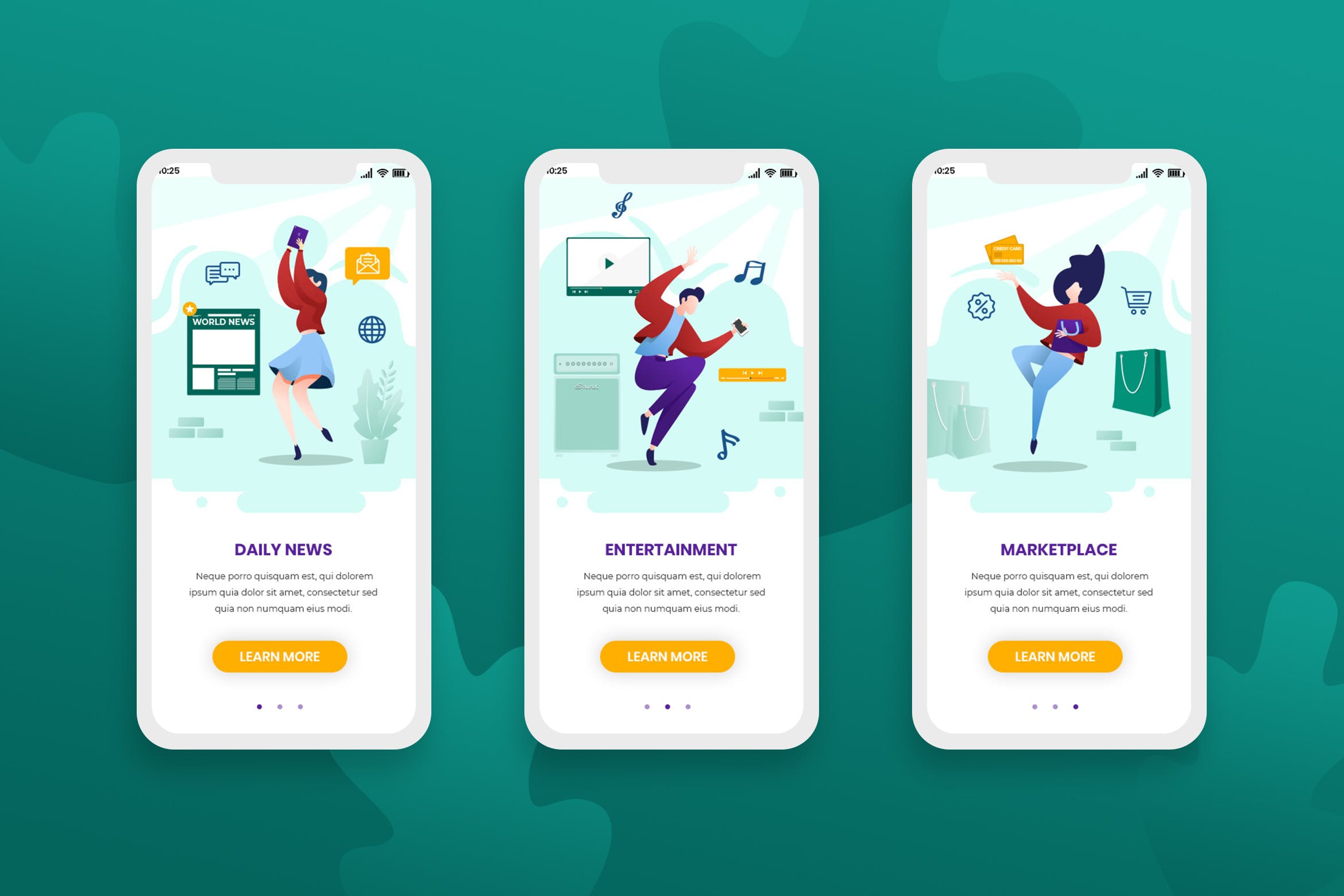 时尚生活概念插画APP应用启动页设计模板 Onboarding Screens Mobile App插图